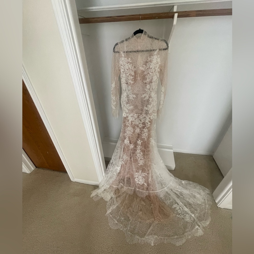 BHLDN WATTERS FRANCES HIGH-NECK LACE SHEATH WEDDING GOWN